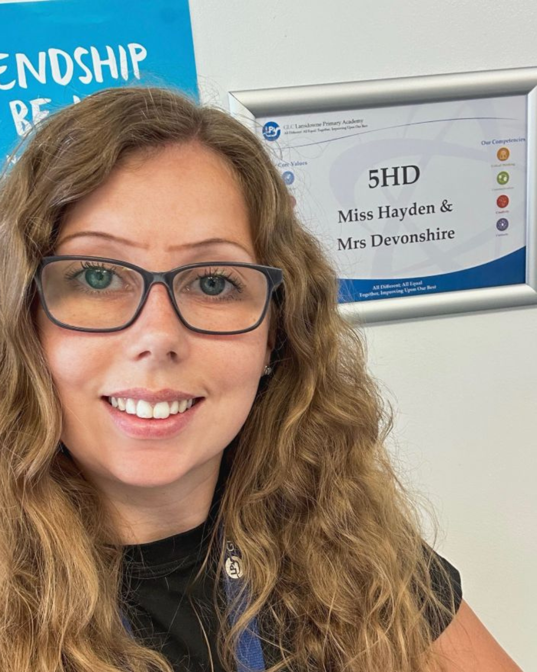 Claire now, smiling as a Teach First trainee teacher at Lansdowne Primary Academy