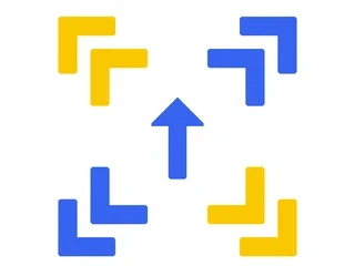 Blue arrow surrounded by Teach First brand shapes