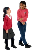 Two pupils walking and chatting.