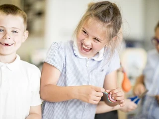 Two children laughing
