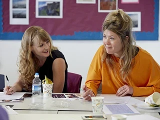 Two women at a table